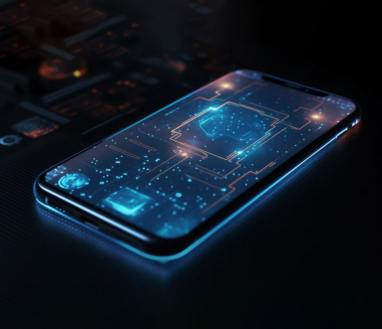 Handy mit technischer Ansicht
